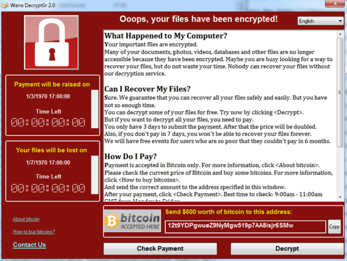 WannaCry interface